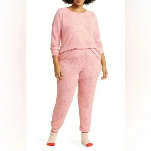 NWT BP NORDSTROM PJ SET 
PINK BEAUTY SNOWFLAKE  DOTS M - Picture 1 of 5